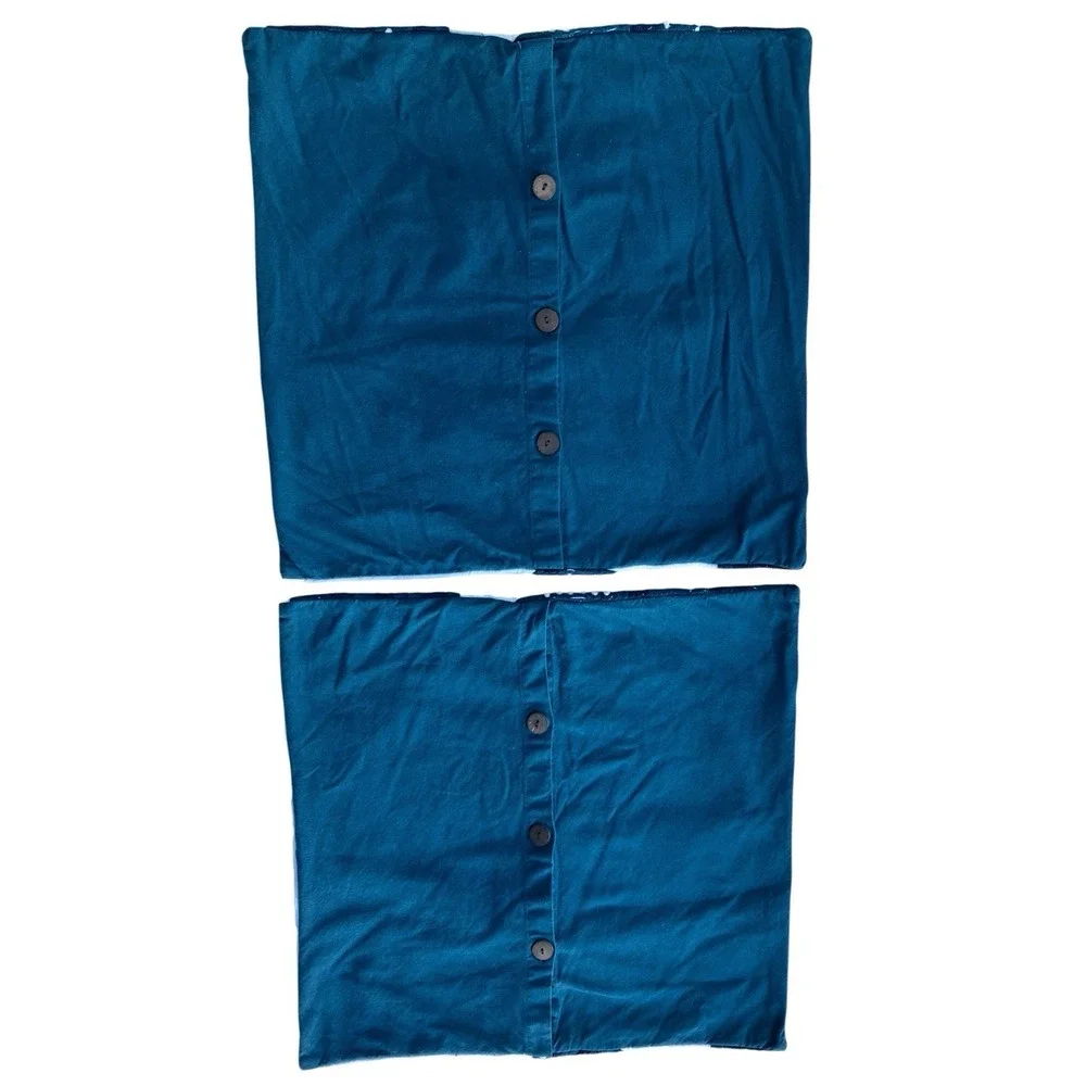West Elm Crewel Embroidered Leaf Pillow Covers Teal Blue Set of 2
